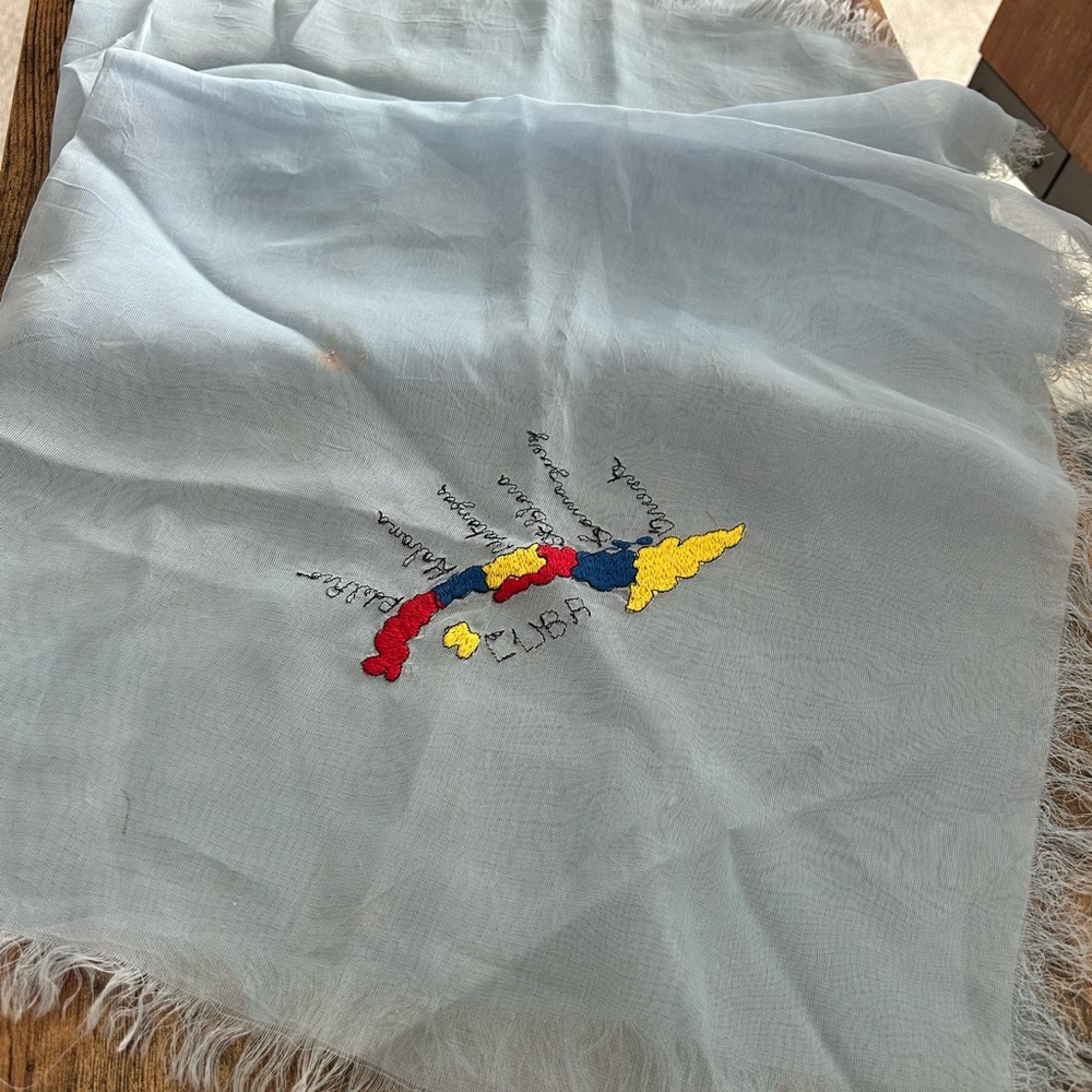 Sheer blue vintage CUBA island scarf fringe edge 6 original provinces Oriente